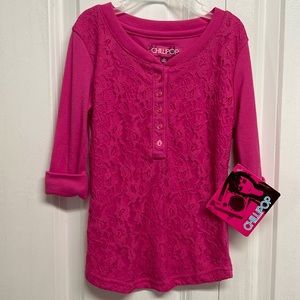 Chillipop Pink Floral Lace Front Mid Sleeve Top Girls Child Size S NWT